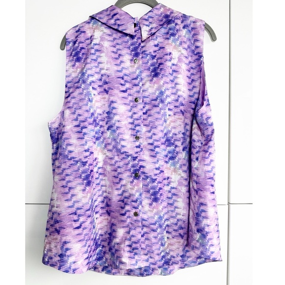 Soft Surroundings Adrie Orchid Multicolor Tie Neck Sleeveless Button Back Top L - Picture 4 of 7